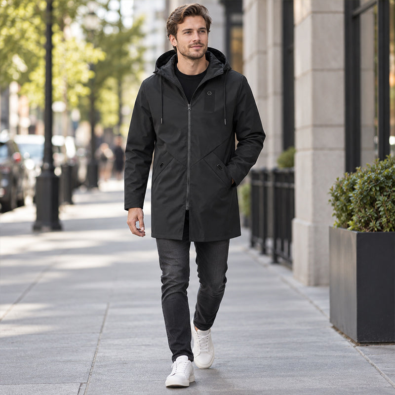 Trench coupe-vent à capuche mi-long pour homme