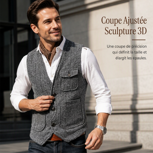 Gilet décontracté vintage pour homme, col en V