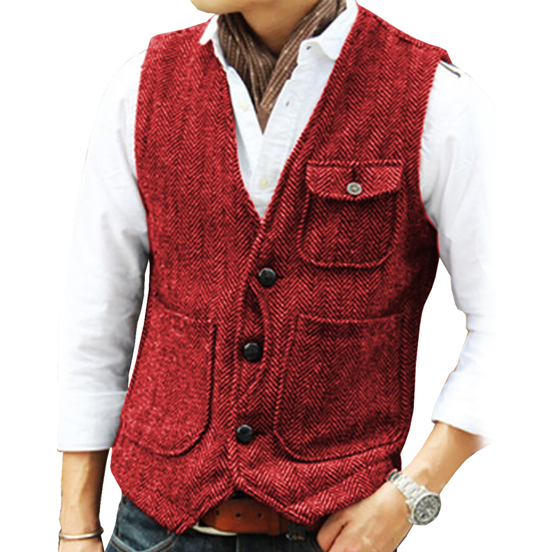Gilet décontracté vintage pour homme, col en V