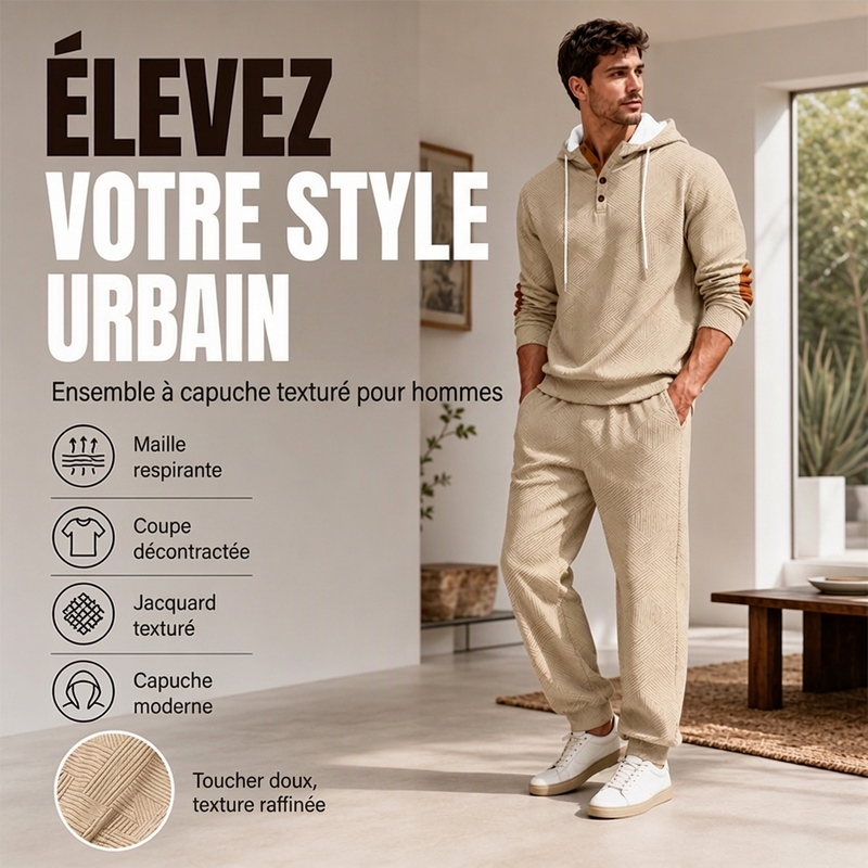 Ensemble sweat à capuche texturé et pantalon de survêtement pour homme🖤🔥 Livraison gratuite