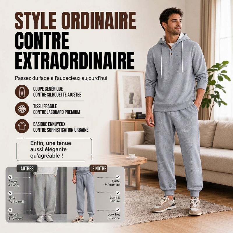 Ensemble sweat à capuche texturé et pantalon de survêtement pour homme🖤🔥 Livraison gratuite