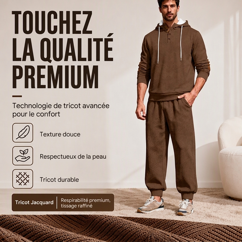 Ensemble sweat à capuche texturé et pantalon de survêtement pour homme🖤🔥 Livraison gratuite