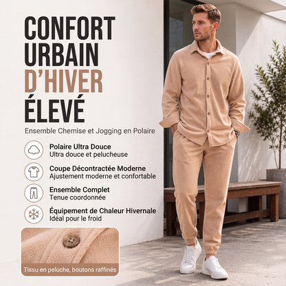 Ensemble de détente pour homme : chemise et pantalon doux et chauds