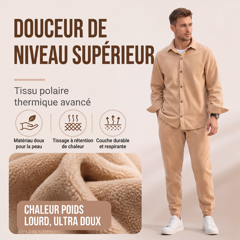 Ensemble de détente pour homme : chemise et pantalon doux et chauds