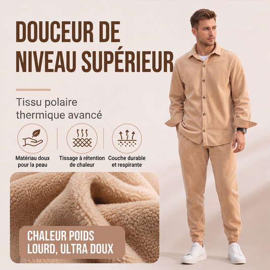 Ensemble de détente pour homme : chemise et pantalon doux et chauds