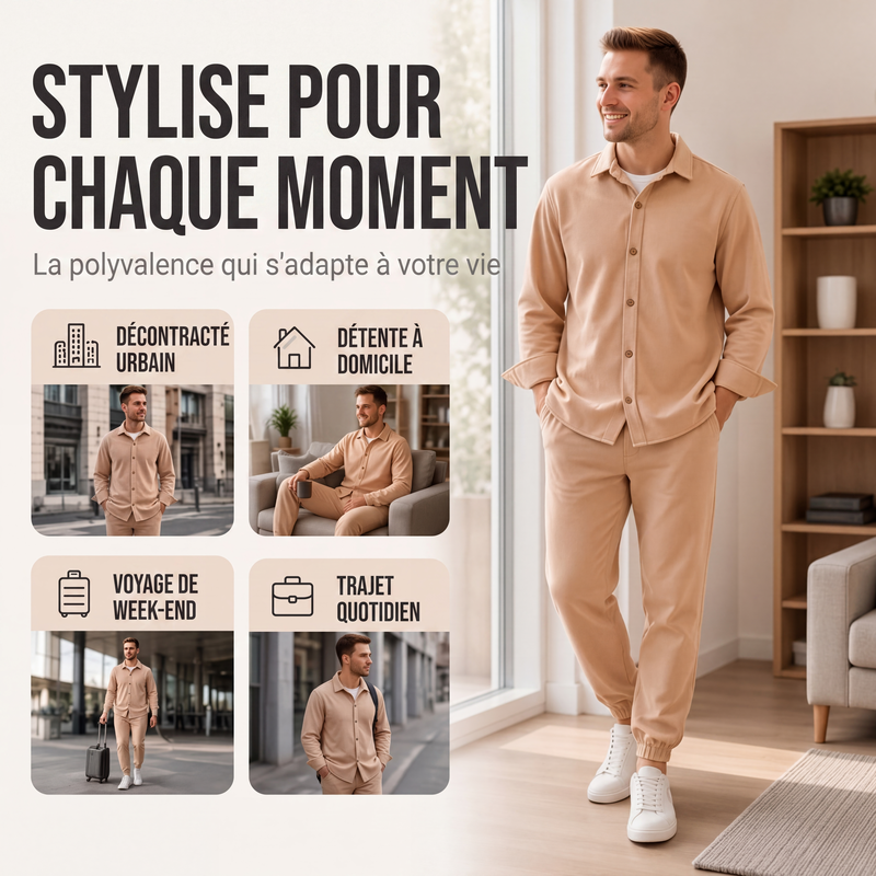 Ensemble de détente pour homme : chemise et pantalon doux et chauds