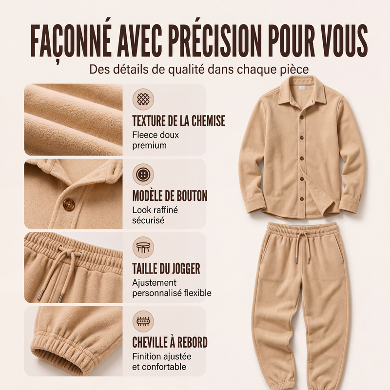 Ensemble de détente pour homme : chemise et pantalon doux et chauds