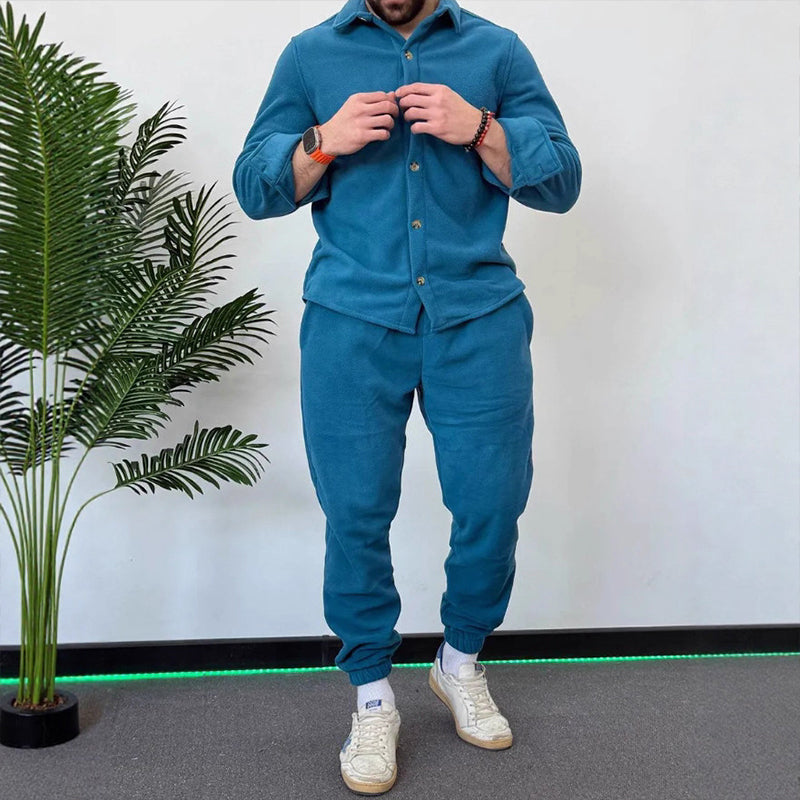 Ensemble de détente pour homme : chemise et pantalon doux et chauds