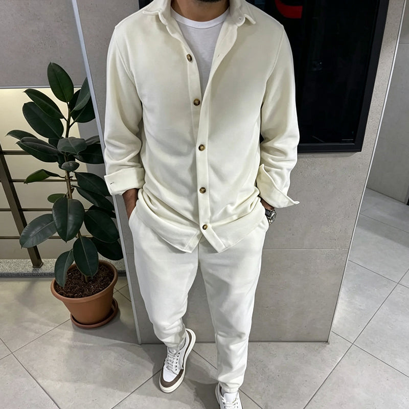 Ensemble de détente pour homme : chemise et pantalon doux et chauds