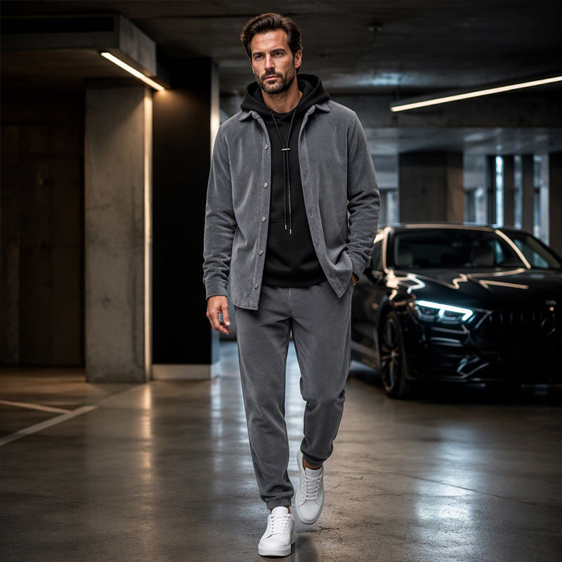 Ensemble de détente pour homme : chemise et pantalon doux et chauds