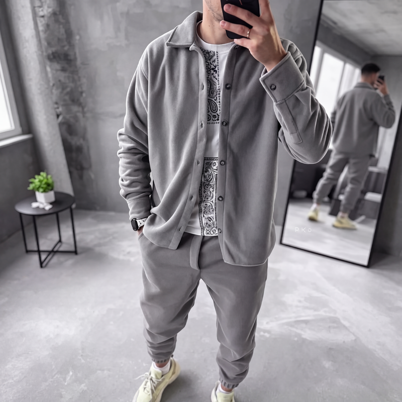Ensemble de détente pour homme : chemise et pantalon doux et chauds