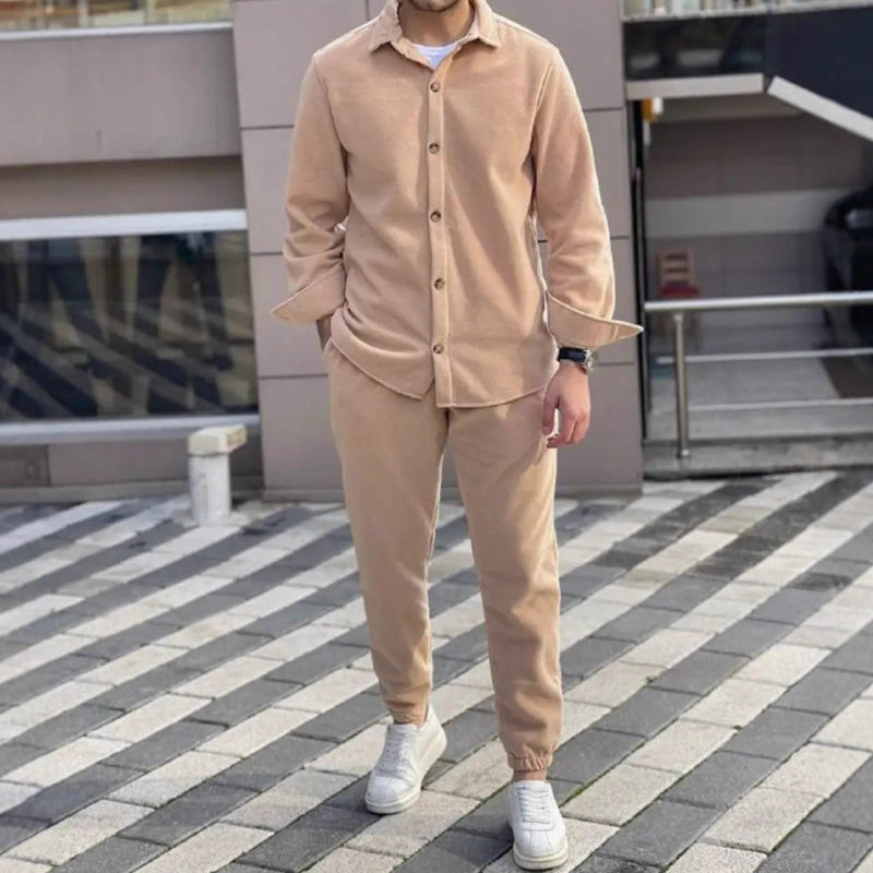 Ensemble de détente pour homme : chemise et pantalon doux et chauds