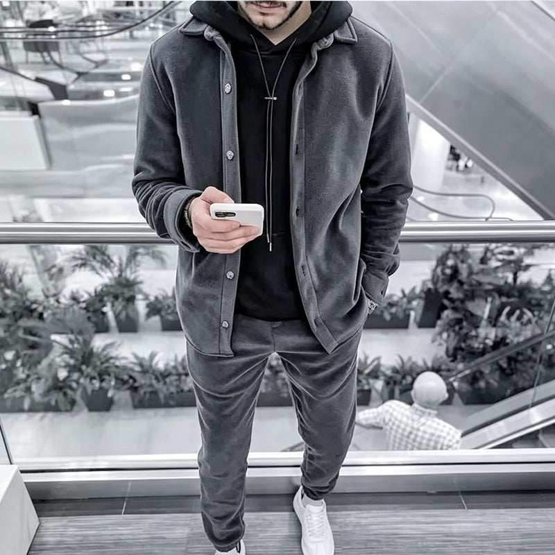 Ensemble de détente pour homme : chemise et pantalon doux et chauds