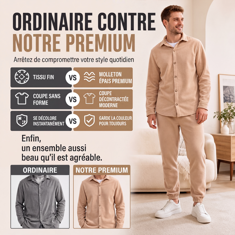 Ensemble de détente pour homme : chemise et pantalon doux et chauds