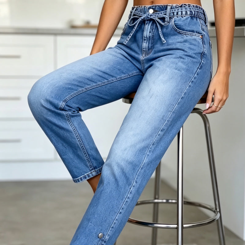 Jean à cordon de serrage très extensible pour femme