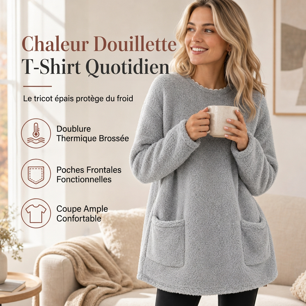 Haut chaud à col rond et manches longues pour femme