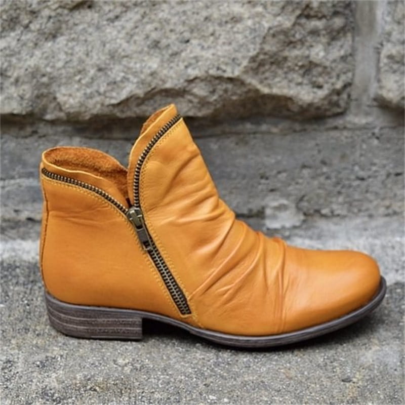 Bottes pour femmes élégantes et confortables en simili cuir PU, avec fermeture éclair latérale