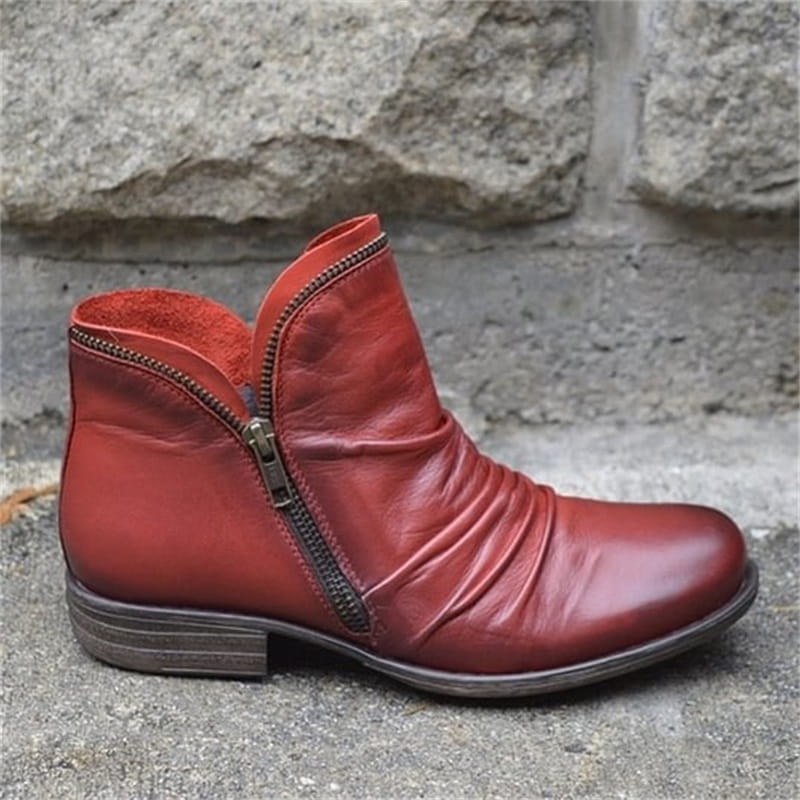Bottes pour femmes élégantes et confortables en simili cuir PU, avec fermeture éclair latérale