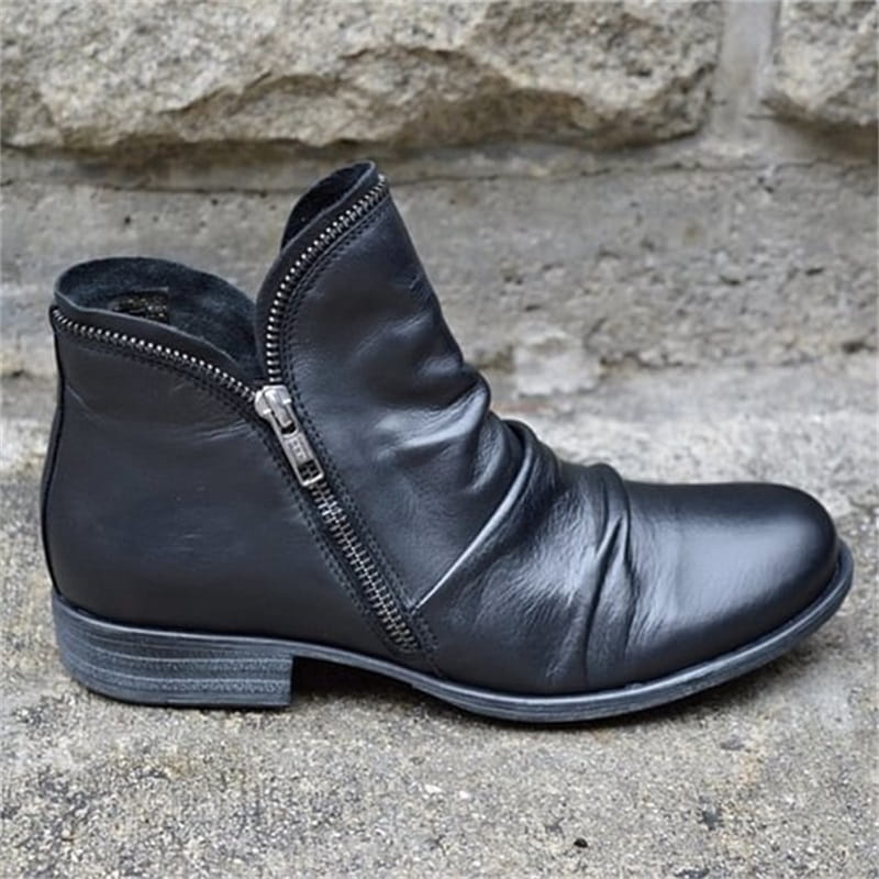Bottes pour femmes élégantes et confortables en simili cuir PU, avec fermeture éclair latérale