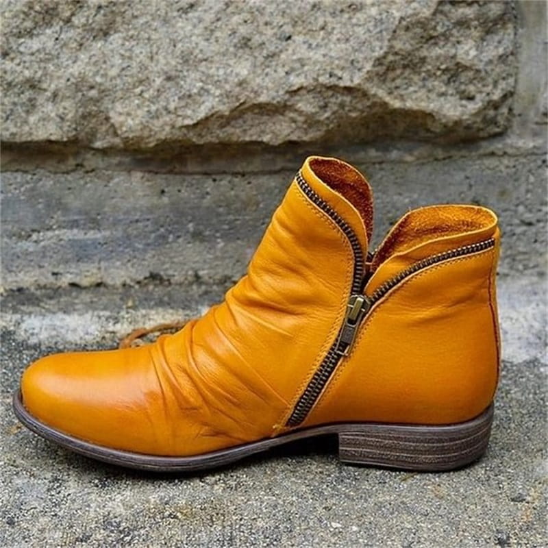 Bottes pour femmes élégantes et confortables en simili cuir PU, avec fermeture éclair latérale