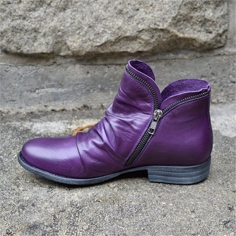 Bottes pour femmes élégantes et confortables en simili cuir PU, avec fermeture éclair latérale
