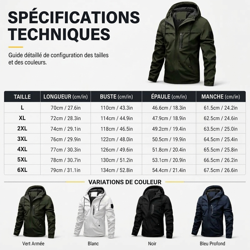 Veste à capuche adaptée à toutes les conditions météorologiques