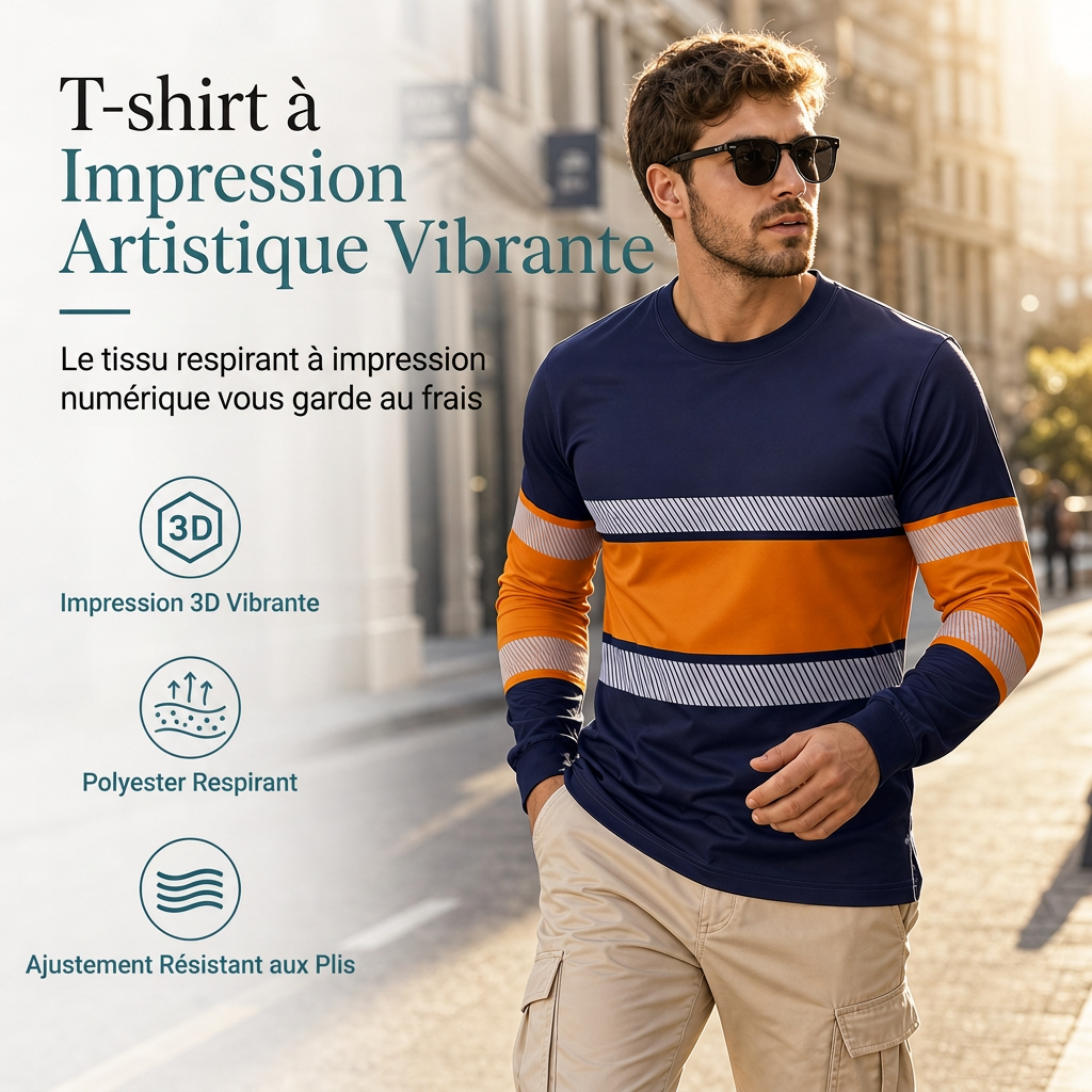 T-shirt décontracté à manches longues pour homme