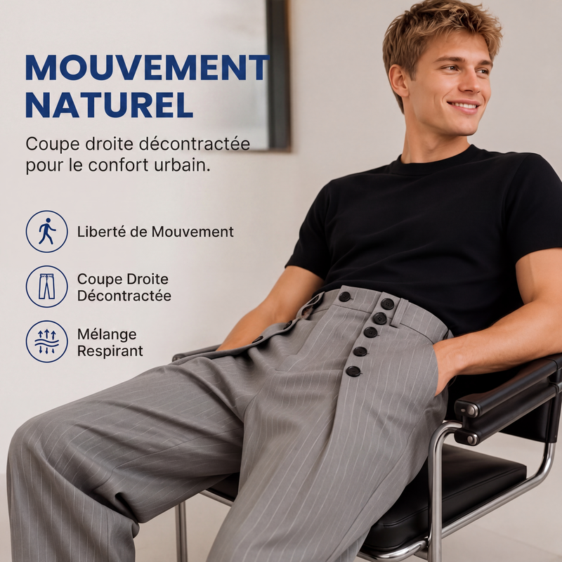 Pantalon drapé élégant à double boutonnage et taille haute pour homme