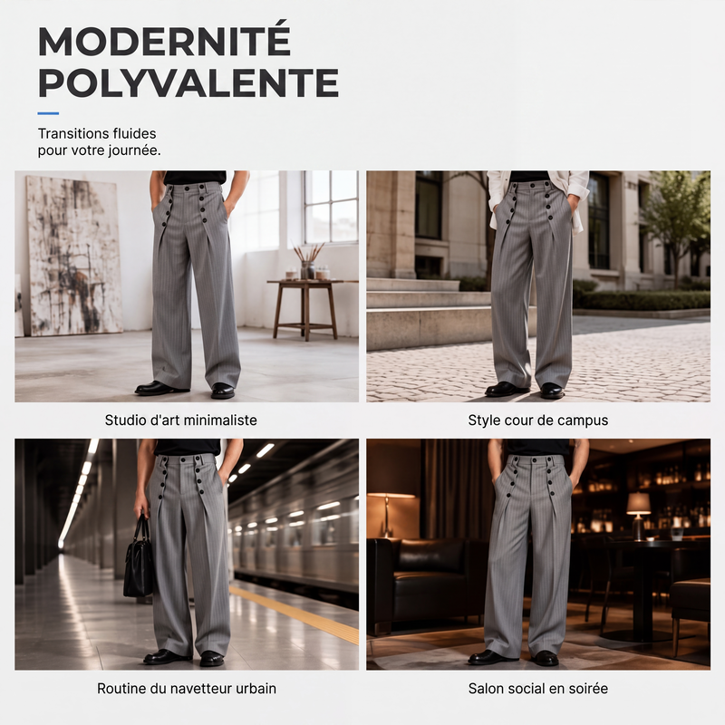 Pantalon drapé élégant à double boutonnage et taille haute pour homme