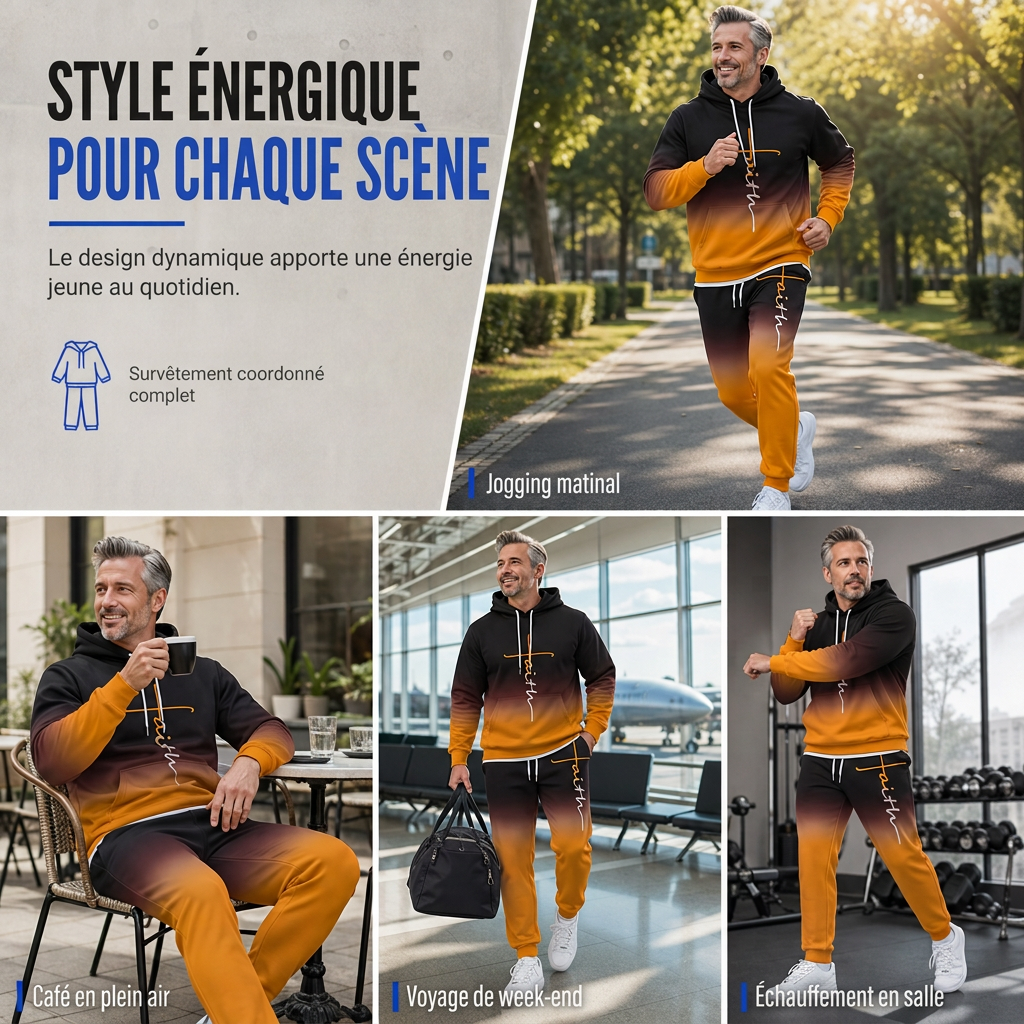 Ensemble survêtement ample pour homme : sweat à capuche à manches longues avec impression numérique 3D et pantalon, adapté pour le printemps et l'automne