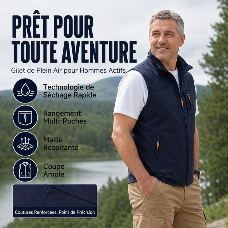 Gilet de plein air décontracté pour homme à col montant