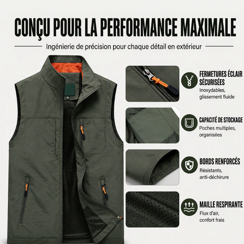 Gilet de plein air décontracté pour homme à col montant
