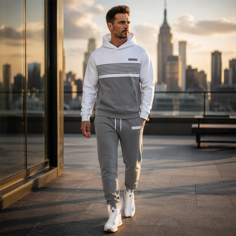 Ensemble sweat à capuche et pantalon décontracté à blocs de couleurs pour homme
