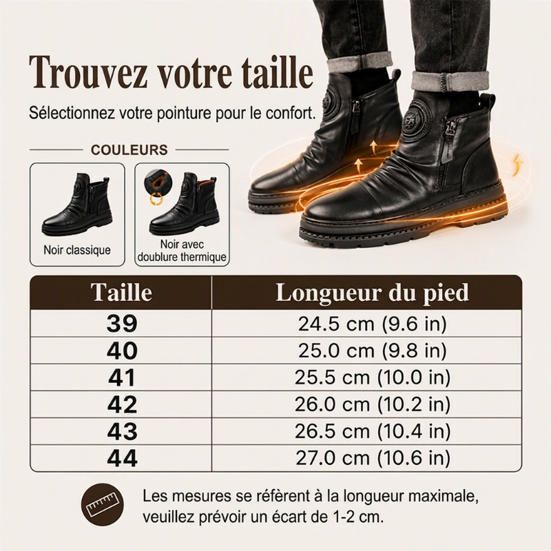 Bottes chaudes à semelle antidérapante et doublure chaude pour hommes