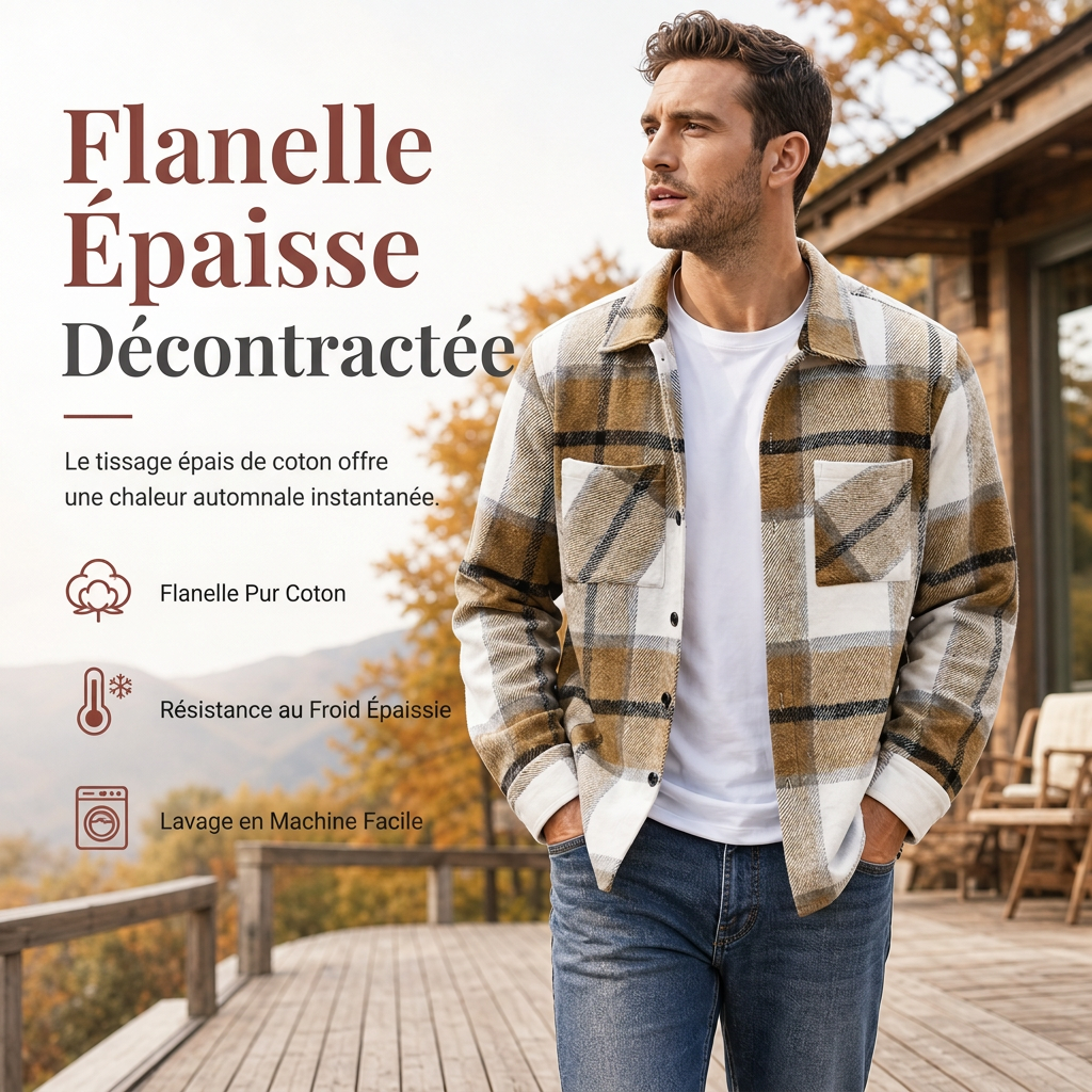 Chemise casual à carreaux en flanelle pour homme