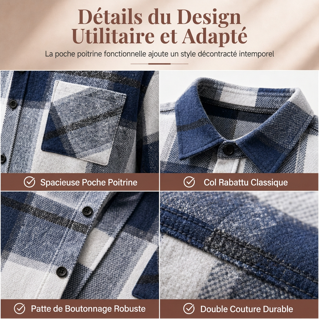Chemise casual à carreaux en flanelle pour homme