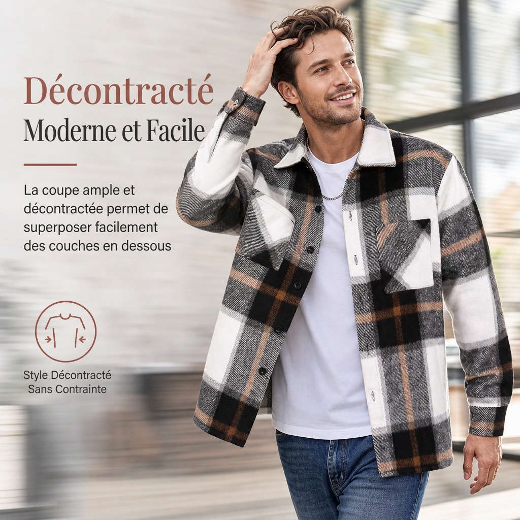 Chemise casual à carreaux en flanelle pour homme