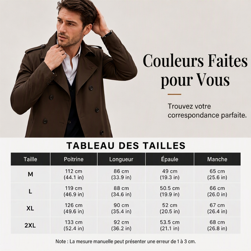 Trench-coat classique pour homme, longueur mi-longue, double boutonnage