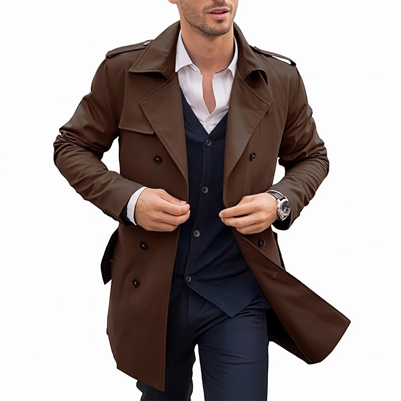 Trench-coat classique pour homme, longueur mi-longue, double boutonnage