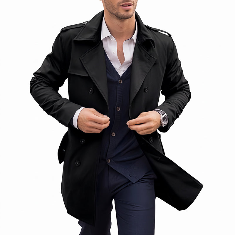 Trench-coat classique pour homme, longueur mi-longue, double boutonnage