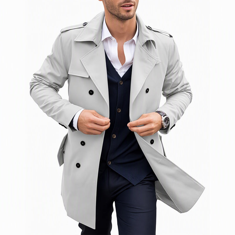 Trench-coat classique pour homme, longueur mi-longue, double boutonnage