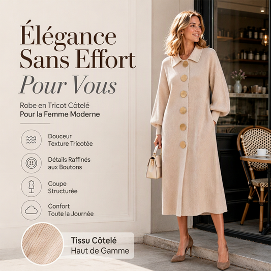 Robe longue en maille côtelée à manches bouffantes pour femme
