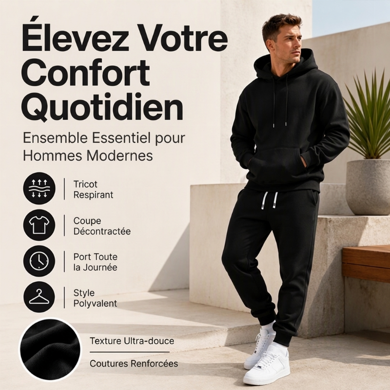 Ensemble 2 pièces à capuche et pantalon de survêtement décontractés pour homme