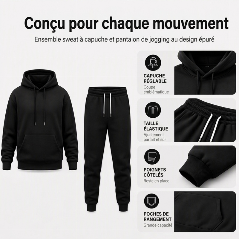 Ensemble 2 pièces à capuche et pantalon de survêtement décontractés pour homme