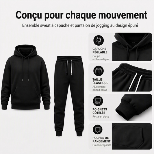 Ensemble 2 pièces à capuche et pantalon de survêtement décontractés pour homme