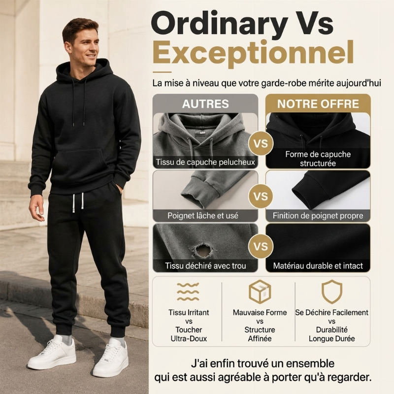 Ensemble 2 pièces à capuche et pantalon de survêtement décontractés pour homme