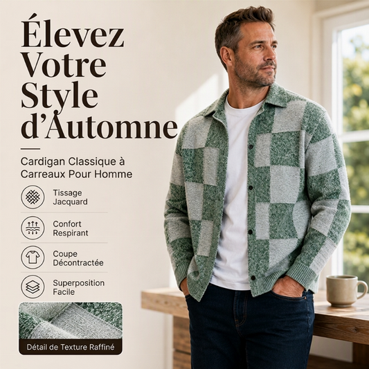 Pull en maille vintage à carreaux pour hommes, boutonnage croisé