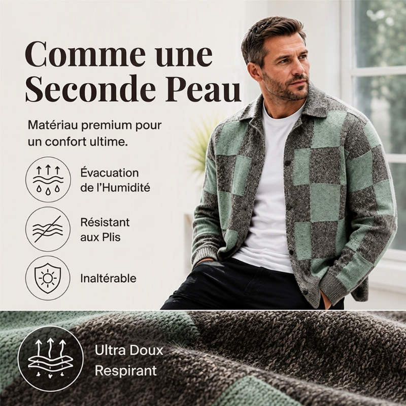Pull en maille vintage à carreaux pour hommes, boutonnage croisé