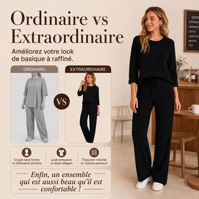 🔥DERNIER JOUR DE SOLDE : -70%👍✨Ensemble féminin 2026 style britannique : haut en maille côtelée et pantalon droit