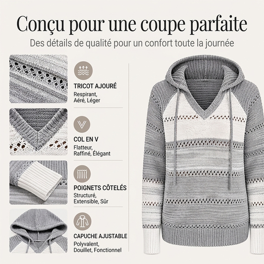 Sweet-capuche en maille ajourée et colorblock pour femme